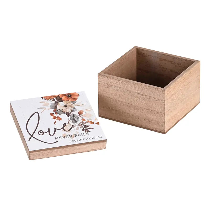 Keepsake Box Love Never Fails MDF 4x4 Dicksons Inc
