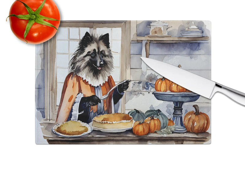 Keeshond Fall Kitchen Pumpkins Glass Cutting Board Caroline's Treasures