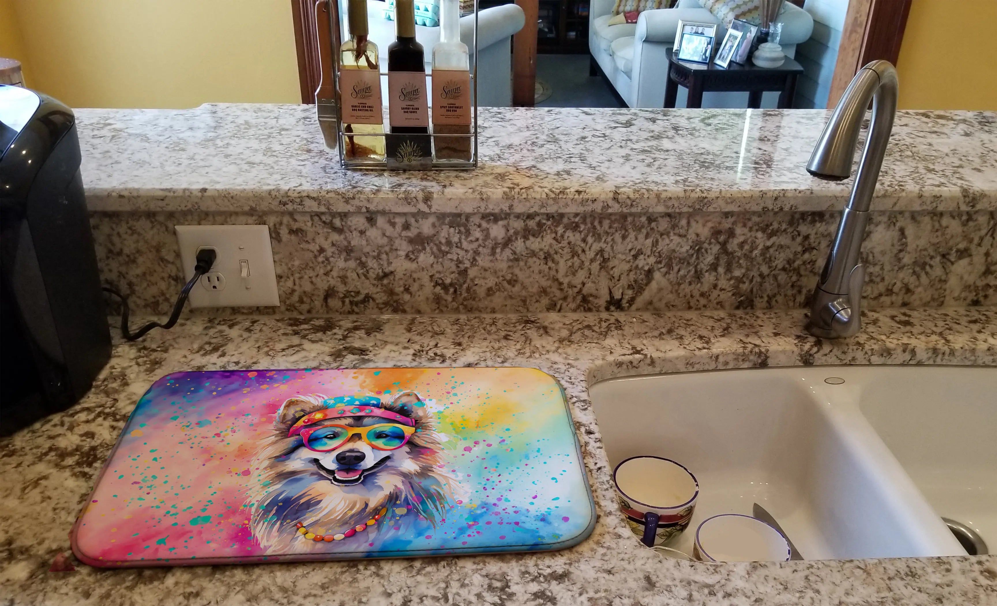 Keeshond Hippie Dawg Dish Drying Mat Caroline's Treasures