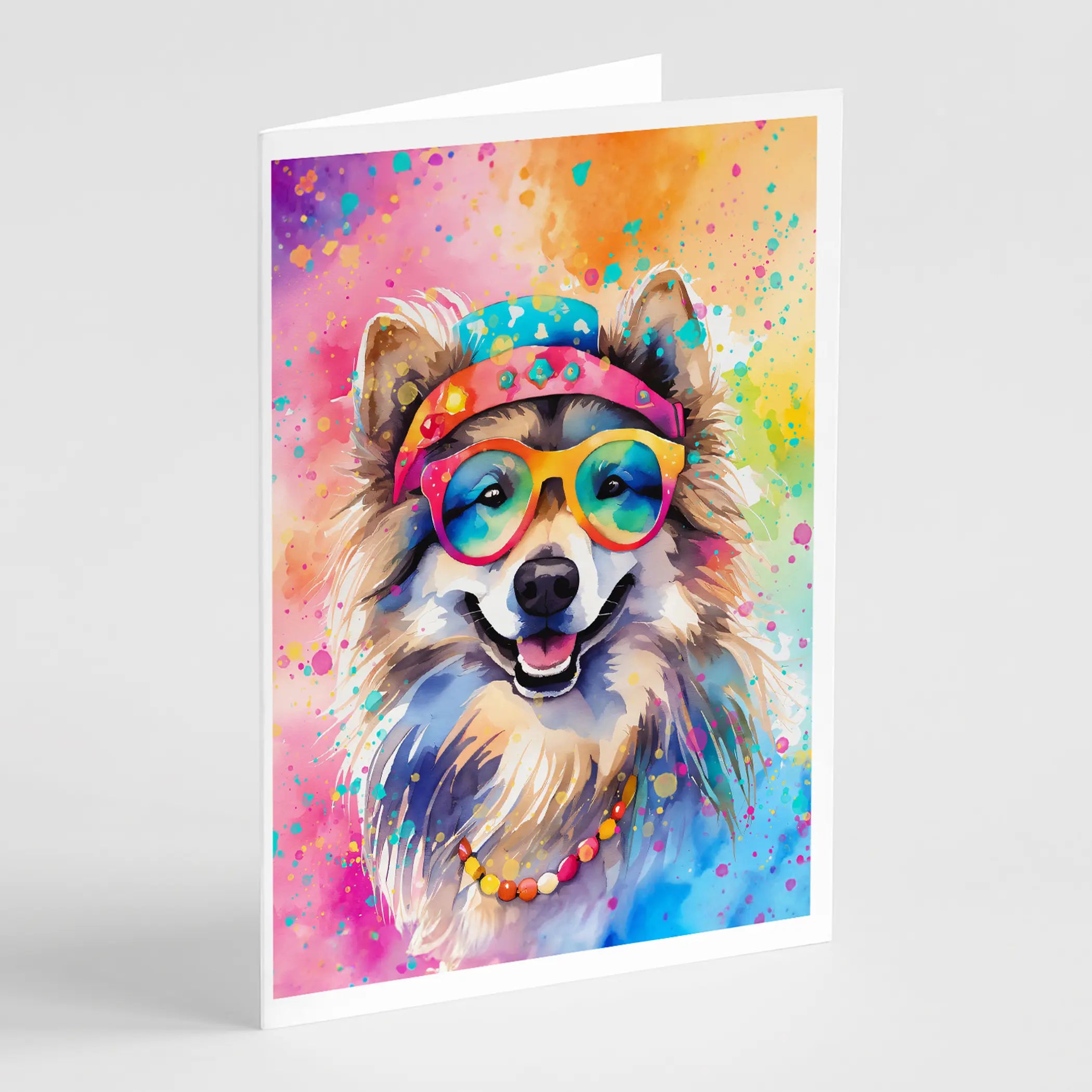 Keeshond Hippie Dawg Greeting Cards Pack of 8 Caroline's Treasures