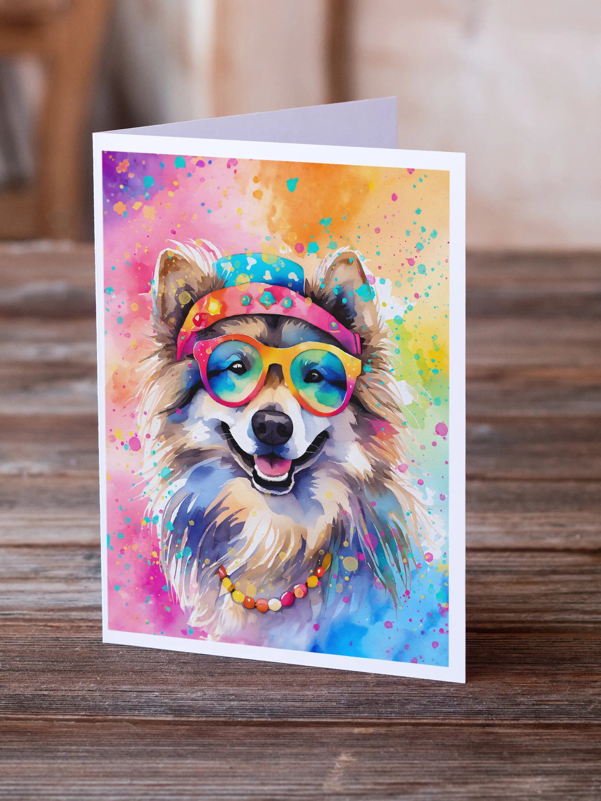 Keeshond Hippie Dawg Greeting Cards Pack of 8 Caroline's Treasures