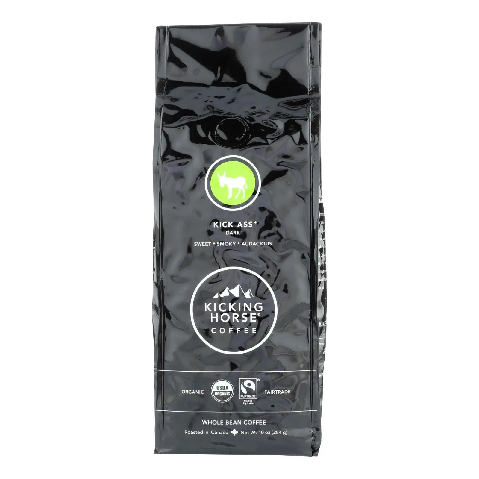 Kicking Horse Coffee - Organic - Whole Bean - Kick Ass - Dark Roast - 10 Oz - Case Of 6 Kicking Horse