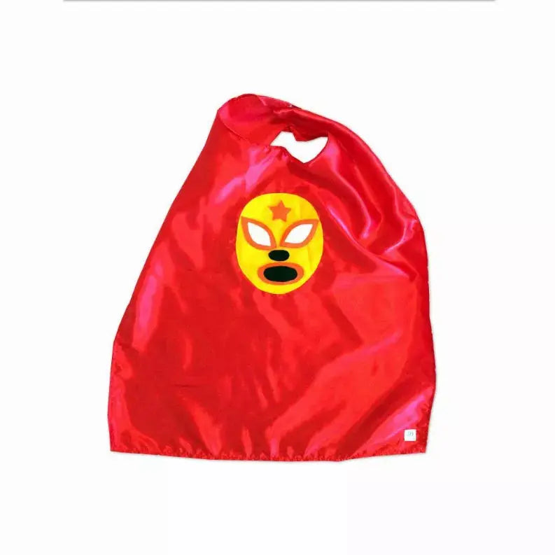 Kid's Cape and Shirt- Luchador Amarillo - Yellow Mexican Wrestler Toddler T-Shirt & Red Cape Combo Mi Cielo