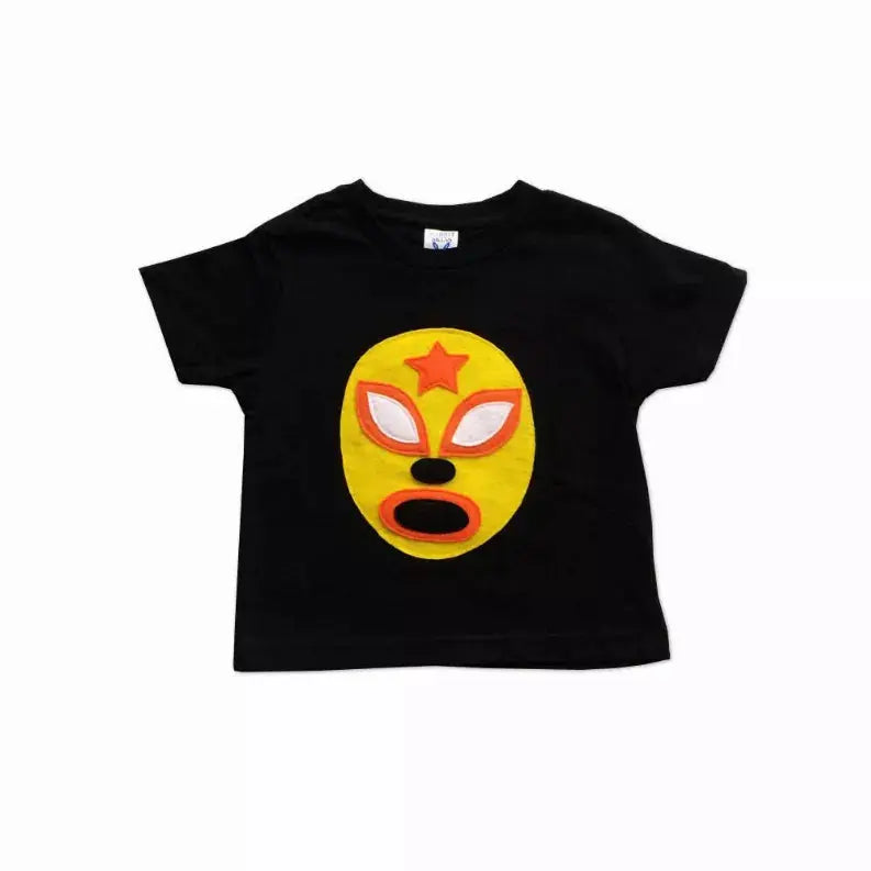 Kid's Cape and Shirt- Luchador Amarillo - Yellow Mexican Wrestler Toddler T-Shirt & Red Cape Combo Mi Cielo