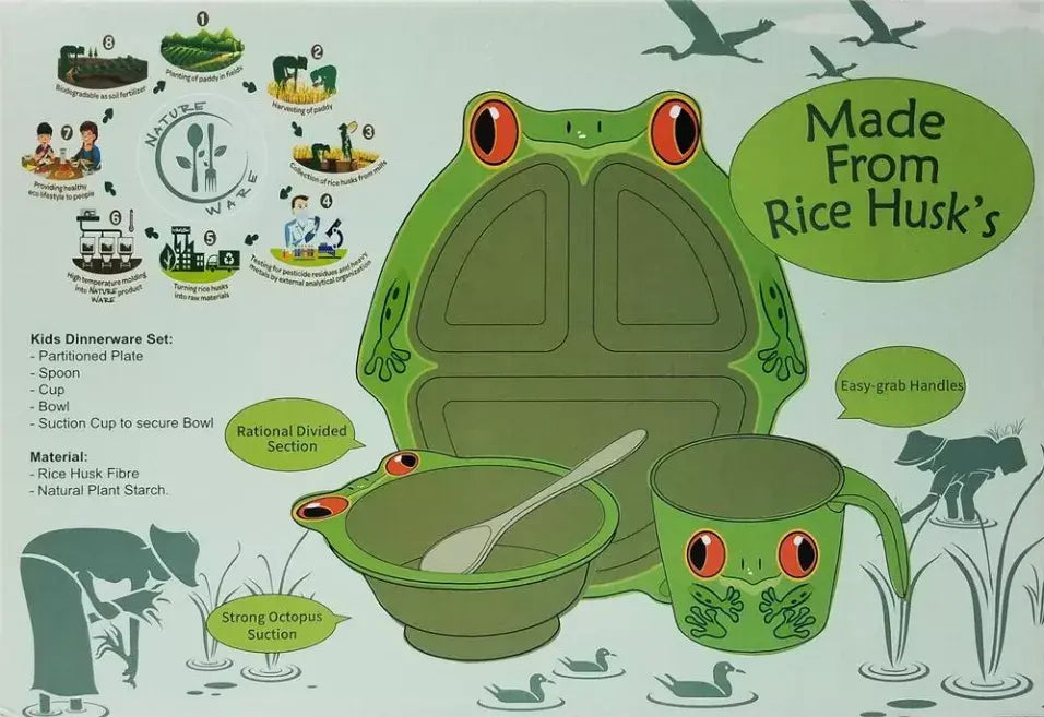 Kids Frog Dinnerware Set Eco-Friendly 4 Piece Dining Set Encore Brandz