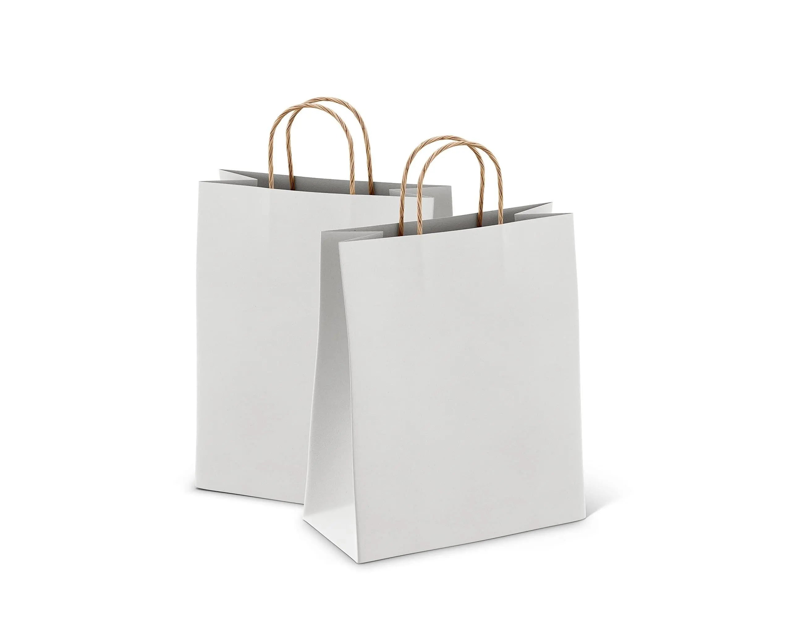 Kraft Paper Bags with Handles 13 x 7 x 17 Inch Pack of 50 White Bags with Handles Recyclable Sturdy 150 GSM Kraft Bags Stylish and Classy White Paper Bags with Handles Bulk Amiff