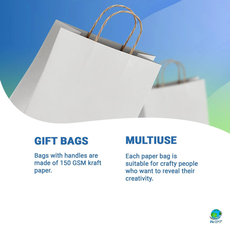 Kraft Paper Bags with Handles 13 x 7 x 17 Inch Pack of 50 White Bags with Handles Recyclable Sturdy 150 GSM Kraft Bags Stylish and Classy White Paper Bags with Handles Bulk Amiff