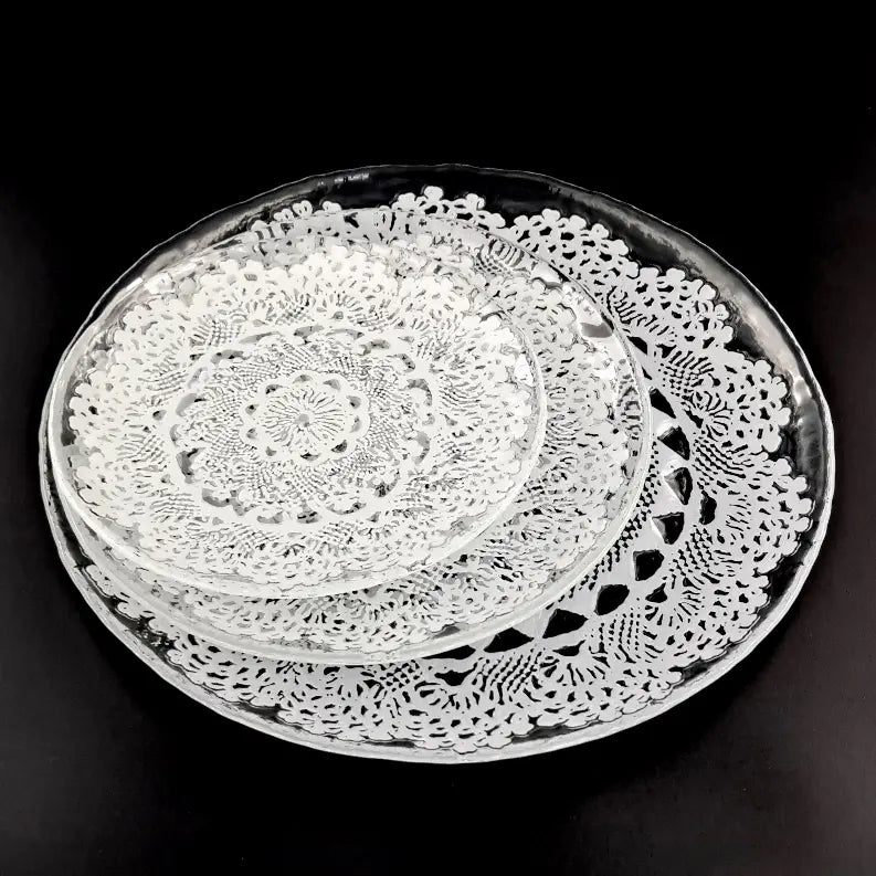 LILLE 12PC Glass Dinner Plate Set Clear/White Red Pomegranate Collection