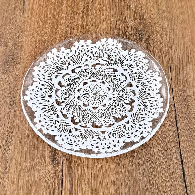 LILLE 12PC Glass Dinner Plate Set Clear/White Red Pomegranate Collection