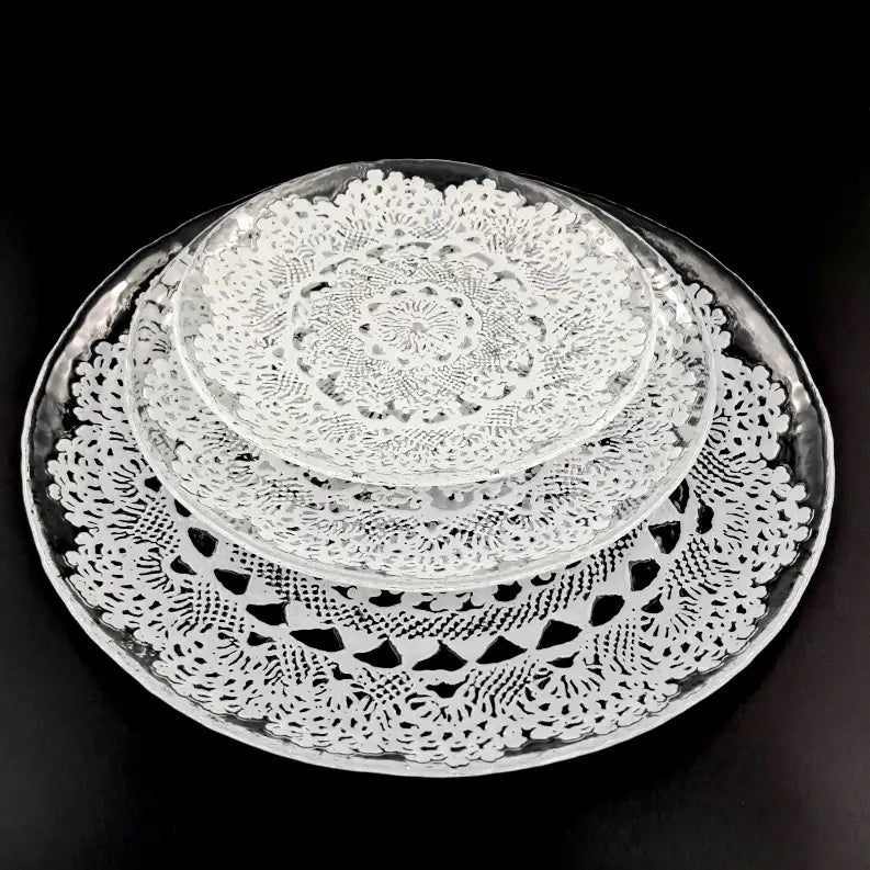 LILLE 12PC Glass Dinner Plate Set Clear/White Red Pomegranate Collection