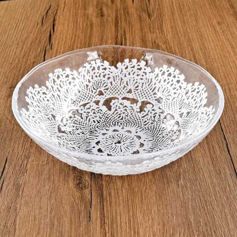 LILLE 7" Glass Salad Bowl Clear/White Red Pomegranate Collection