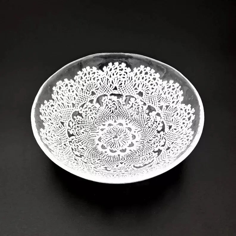 LILLE 7" Glass Salad Bowl Clear/White Red Pomegranate Collection