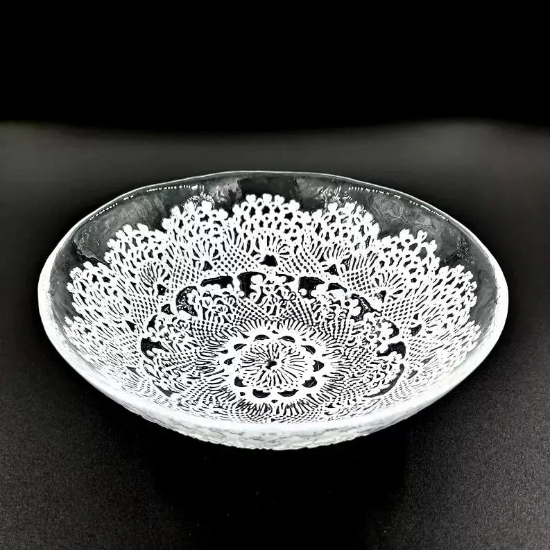 LILLE 7" Glass Salad Bowl Clear/White Red Pomegranate Collection