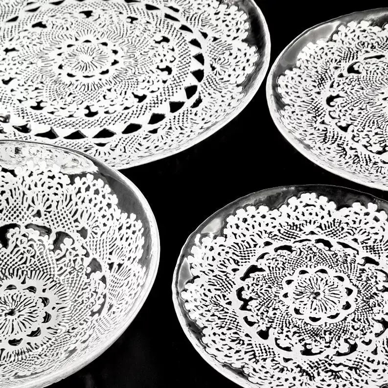 LILLE Glass Dinnerware Set Clear/White Red Pomegranate Collection