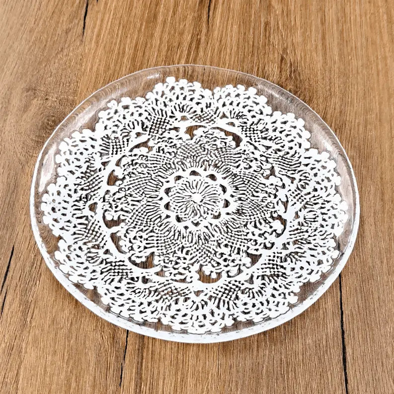 LILLE Glass Dinnerware Set Clear/White Red Pomegranate Collection
