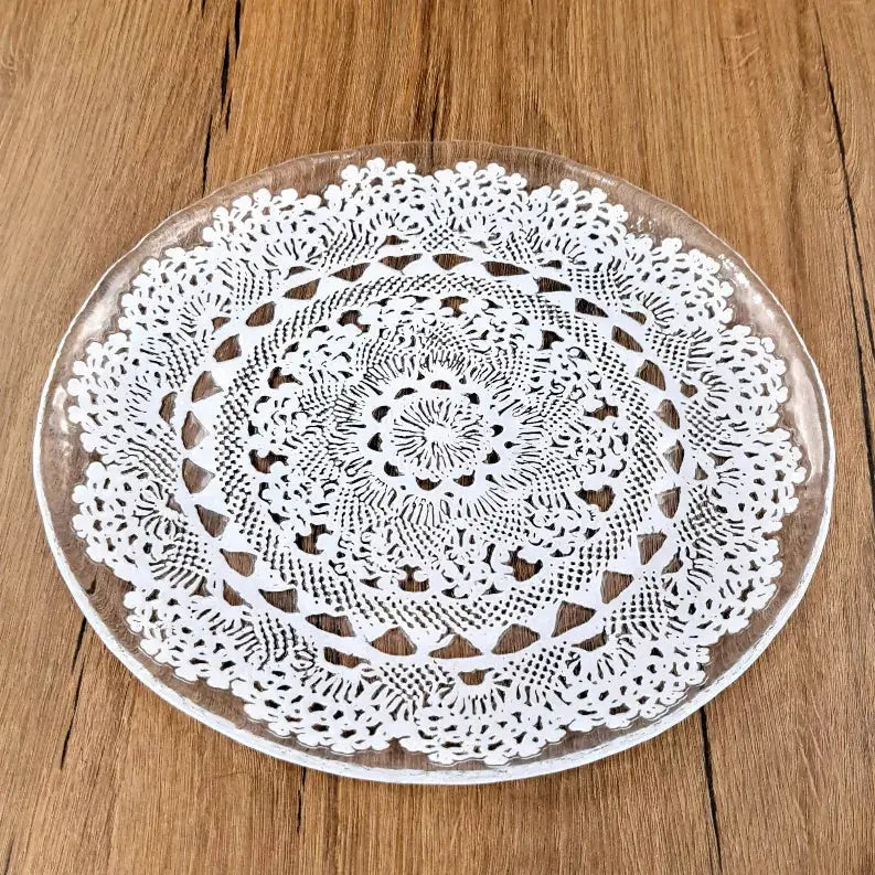 LILLE Glass Dinnerware Set Clear/White Red Pomegranate Collection
