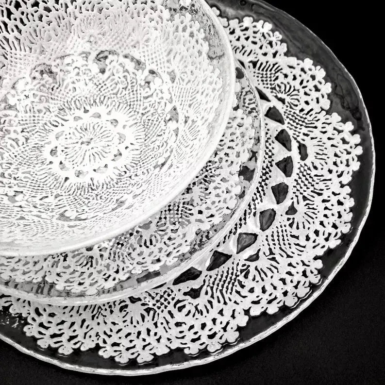 LILLE Glass Dinnerware Set Clear/White Red Pomegranate Collection