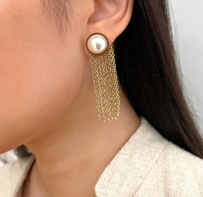 LOLITA GOLD PEARL TASSEL CHAIN EARRINGS Mai Desiree