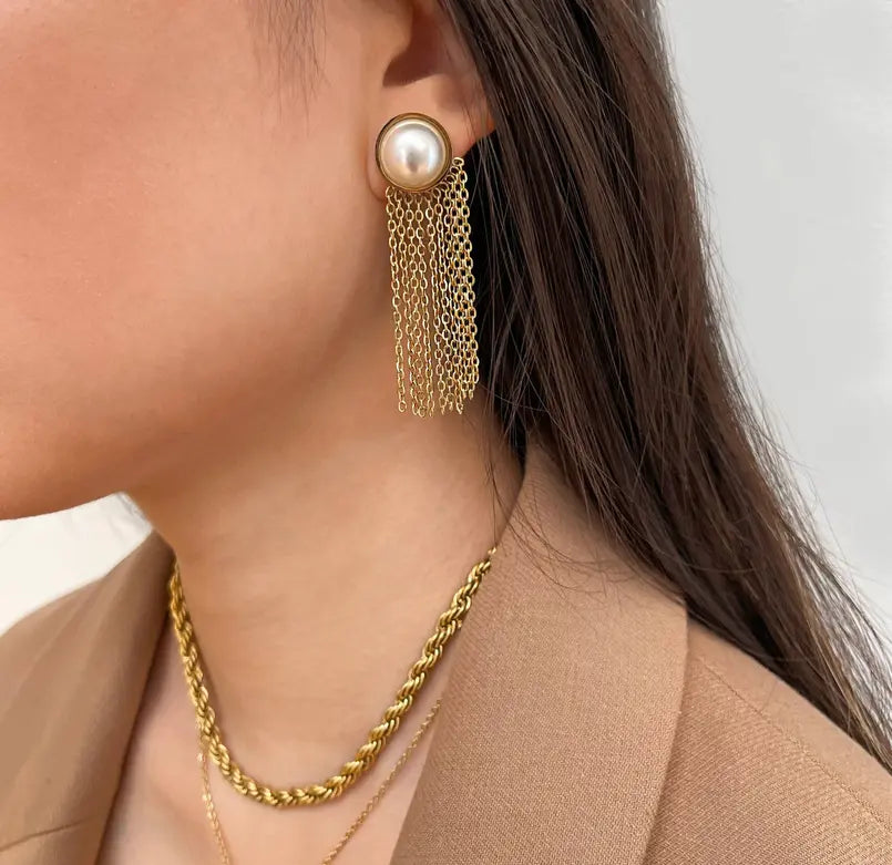 LOLITA GOLD PEARL TASSEL CHAIN EARRINGS Mai Desiree