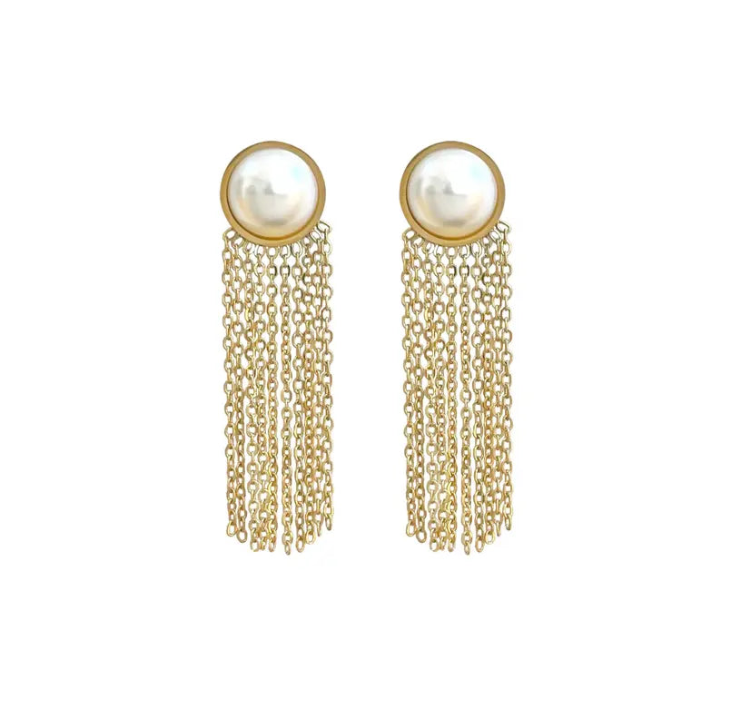LOLITA GOLD PEARL TASSEL CHAIN EARRINGS Mai Desiree