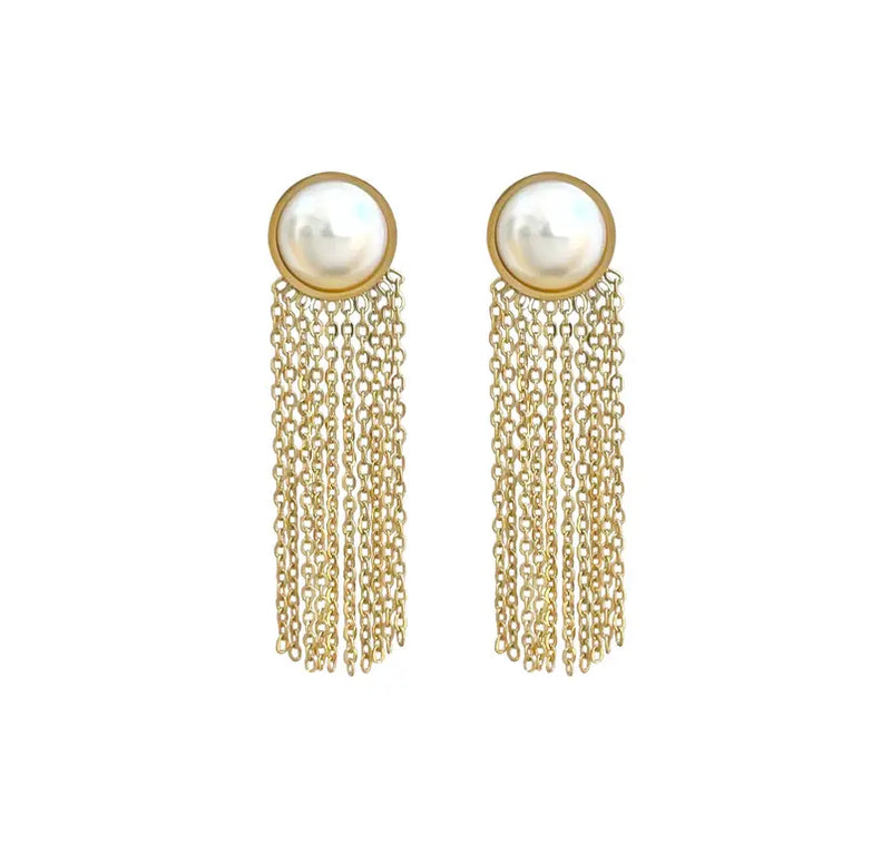 LOLITA GOLD PEARL TASSEL CHAIN EARRINGS Mai Desiree