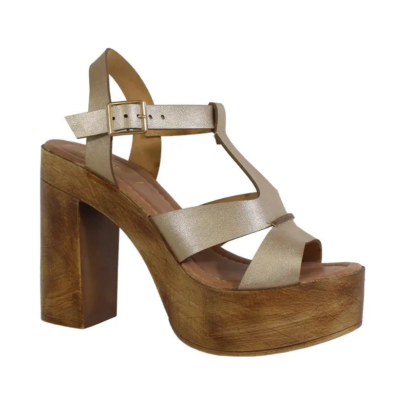 LOUISE-20 YOKI Women's wooden sole heel with side cut Yoki Fashion