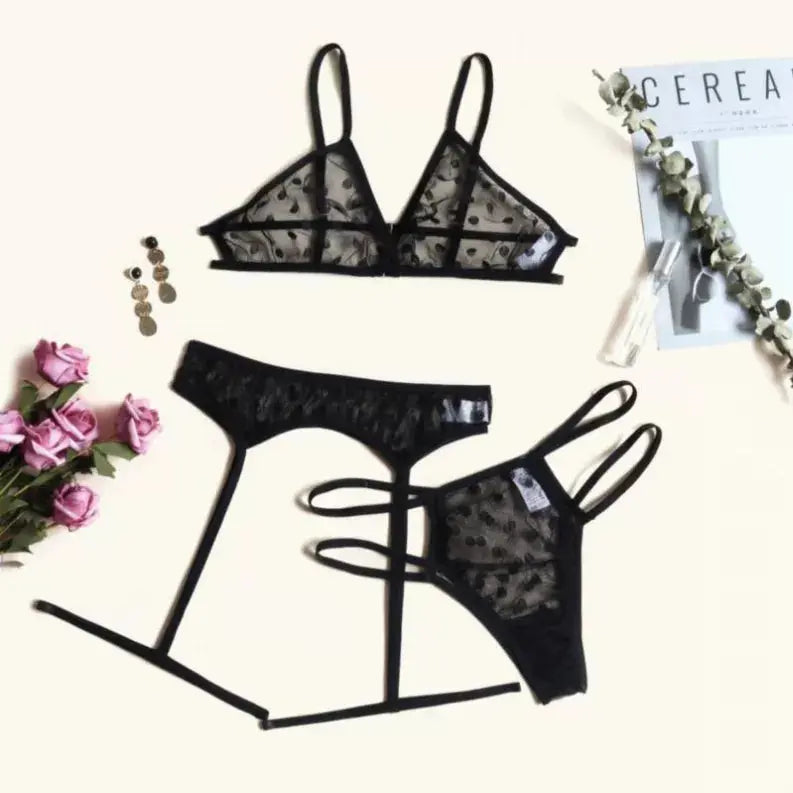 La Belle Fantastique Polka Dot Lace Lingerie (3 Piece Set) La Belle Fantastique