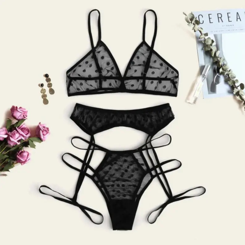 La Belle Fantastique Polka Dot Lace Lingerie (3 Piece Set) La Belle Fantastique