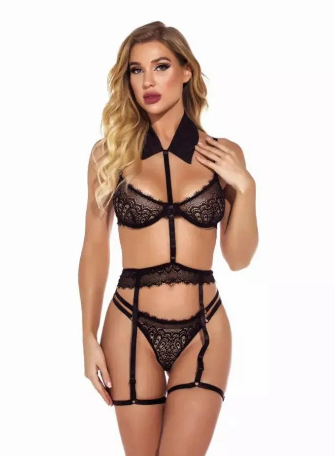 La Belle Fantastique Sexy Collar Lace With Garter Belt And G-String (3 Piece Set) La Belle Fantastique