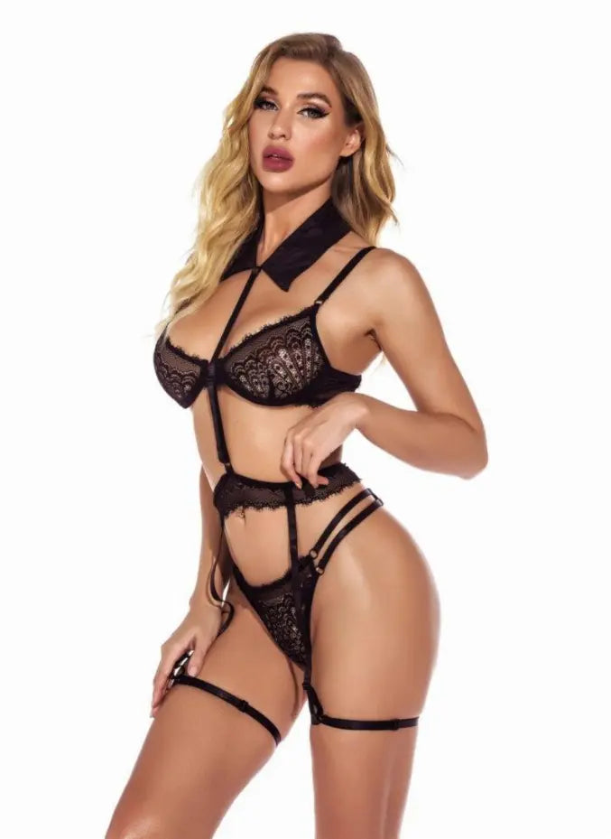 La Belle Fantastique Sexy Collar Lace With Garter Belt And G-String (3 Piece Set) La Belle Fantastique