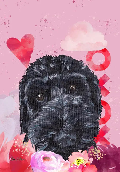 Labradoodle Black - Hippie Hound Studios Valentines  House and Garden Flags Best of Breed