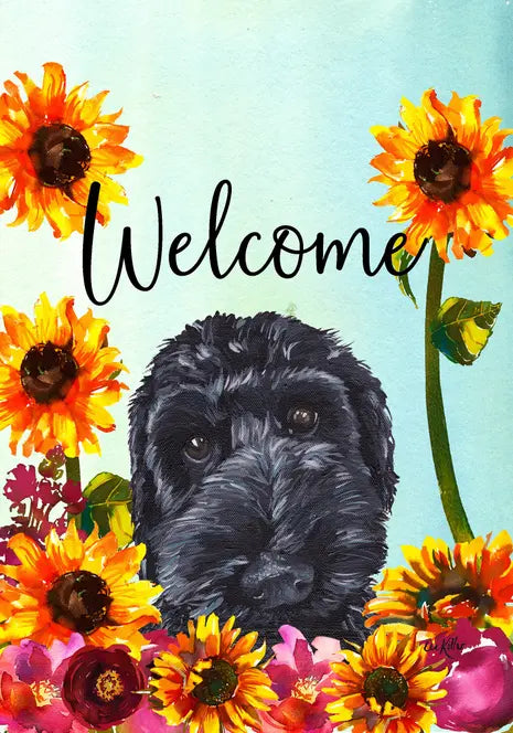 Labradoodle Black - Hippie Hound Studios Welcome  House and Garden Flags Best of Breed