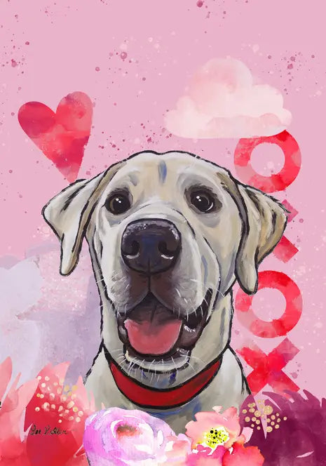 Labrador Yellow/White - Hippie Hound Studios Valentines  House and Garden Flags Best of Breed
