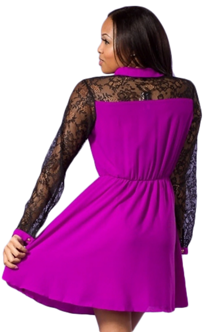 Lace Long Sleeves Vibrant Lightweight Dress SurelyMine