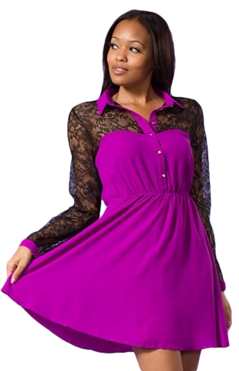 Lace Long Sleeves Vibrant Lightweight Dress SurelyMine