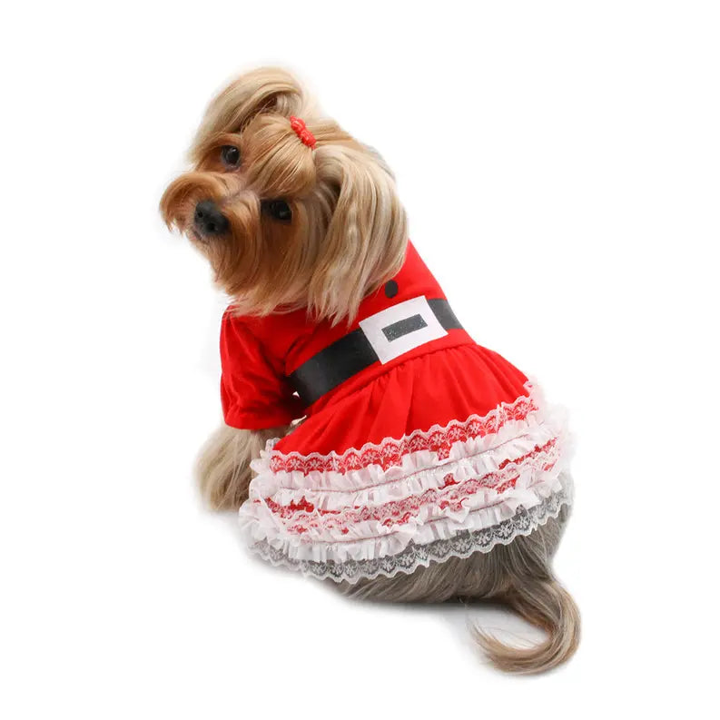 Lace Ruffles Puffy Sleeves Christmas Dress Klippo