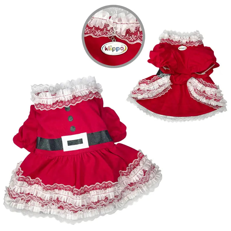 Lace Ruffles Puffy Sleeves Christmas Dress Klippo