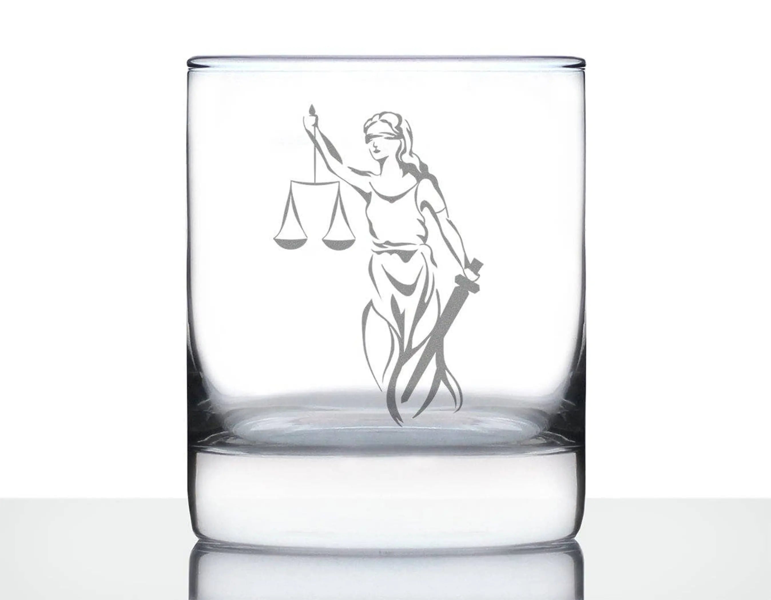 Lady Justice Whiskey Rocks Glass - Lawyer Gifts and Decor Bevvee