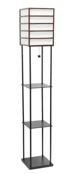 Lalia Home 1 Light Metal Etagere Floor Lamp with Storage Shelves and Linen Shade All The Rages, Inc.