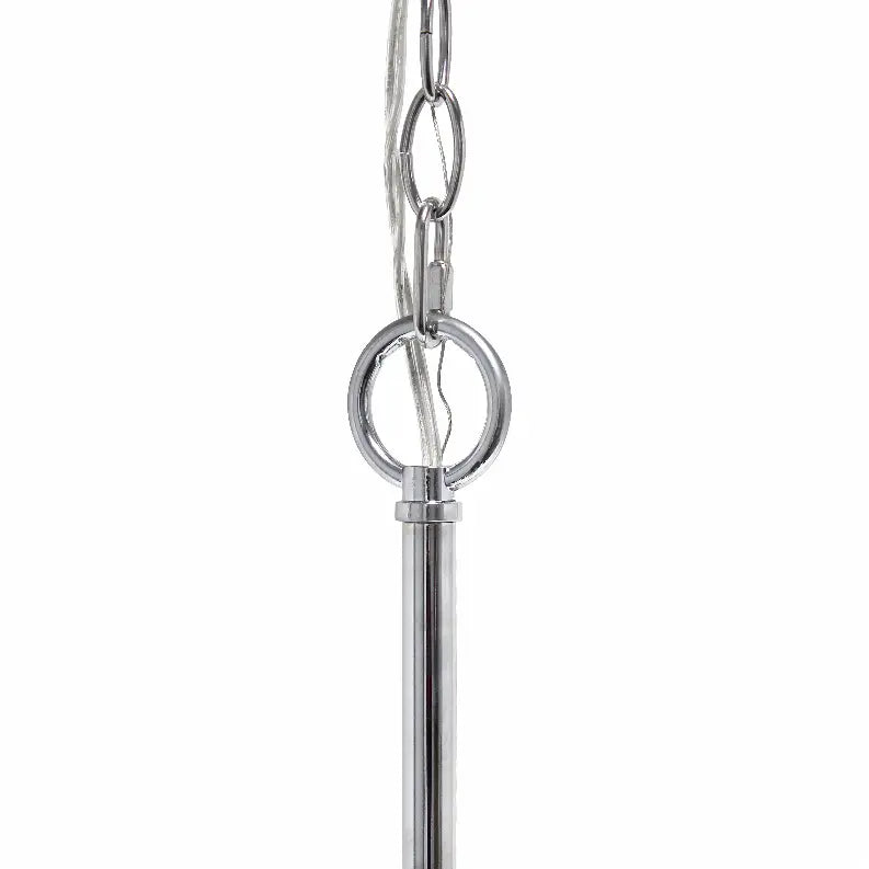 Silver stainless steel pull chain with circle connector for light fixtures and ceiling fans. Durable and stylish design.