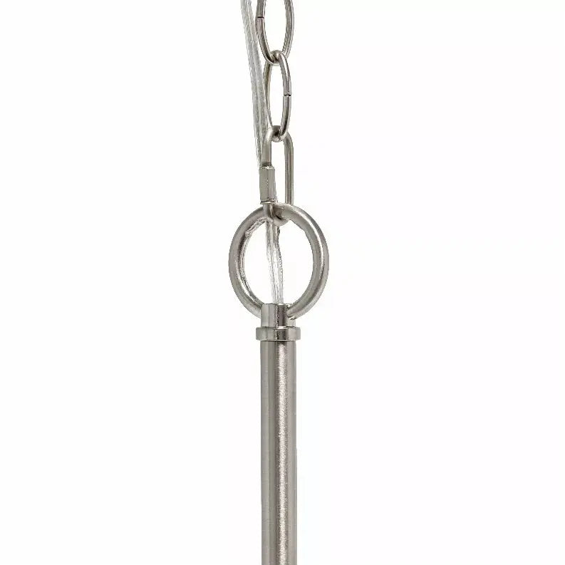 Silver metal pendant with a sleek design, featuring a circular bail and sturdy chain.
