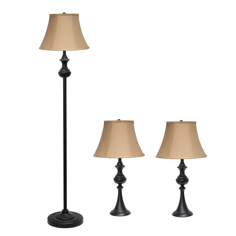 Lalia Home Homely Traditional Valletta 3 Piece Metal Lamp Set (2 Table Lamps, 1 Floor Lamp) All The Rages, Inc.