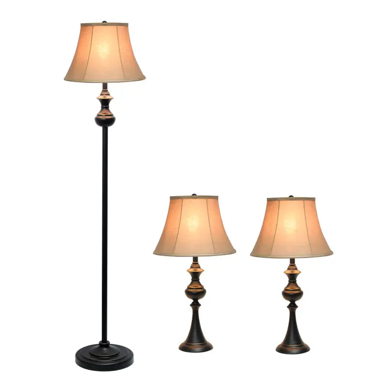 Lalia Home Homely Traditional Valletta 3 Piece Metal Lamp Set (2 Table Lamps, 1 Floor Lamp) All The Rages, Inc.