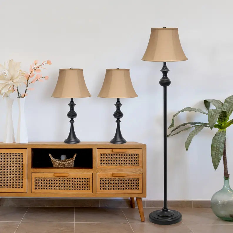 Lalia Home Homely Traditional Valletta 3 Piece Metal Lamp Set (2 Table Lamps, 1 Floor Lamp) All The Rages, Inc.