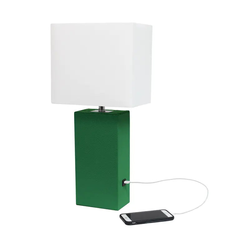 Lalia Home Lexington Leather Base Modern Home Decor Bedside Table Lamp with USB Charging Port All The Rages, Inc.