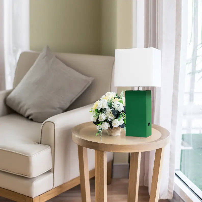 Lalia Home Lexington Leather Base Modern Home Decor Bedside Table Lamp with USB Charging Port All The Rages, Inc.