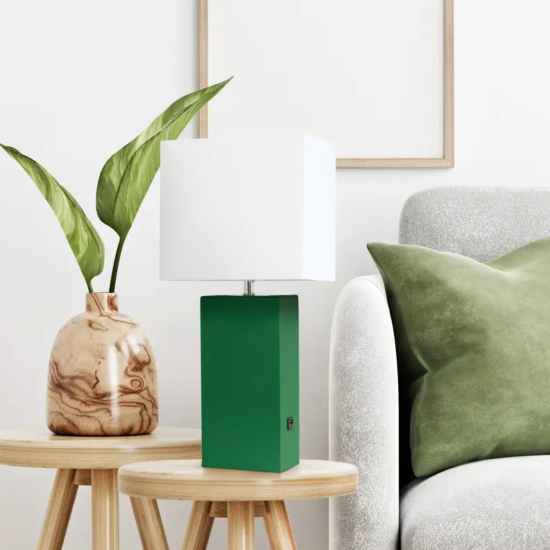 Lalia Home Lexington Leather Base Modern Home Decor Bedside Table Lamp with USB Charging Port All The Rages, Inc.