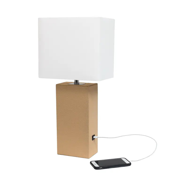 Lalia Home Lexington Leather Base Modern Home Decor Bedside Table Lamp with USB Charging Port All The Rages, Inc.