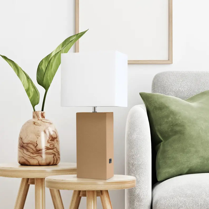 Lalia Home Lexington Leather Base Modern Home Decor Bedside Table Lamp with USB Charging Port All The Rages, Inc.