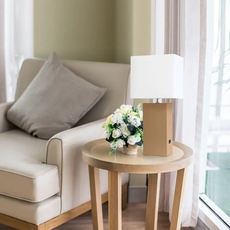 Lalia Home Lexington Leather Base Modern Home Decor Bedside Table Lamp with USB Charging Port All The Rages, Inc.